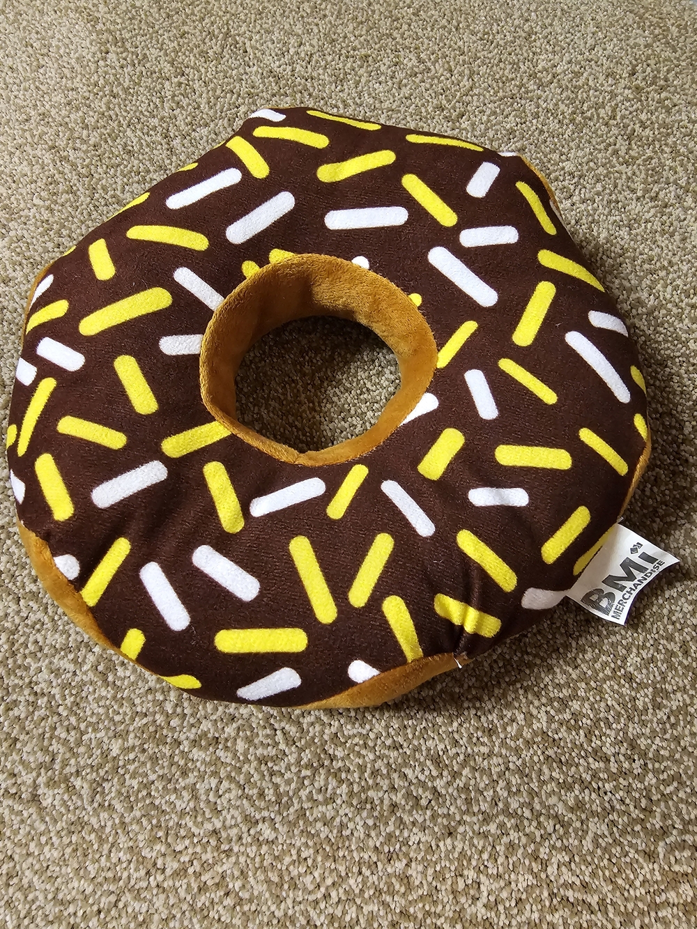 BMi  Plush Donut Pillow with Yellow & White Sprinkles
